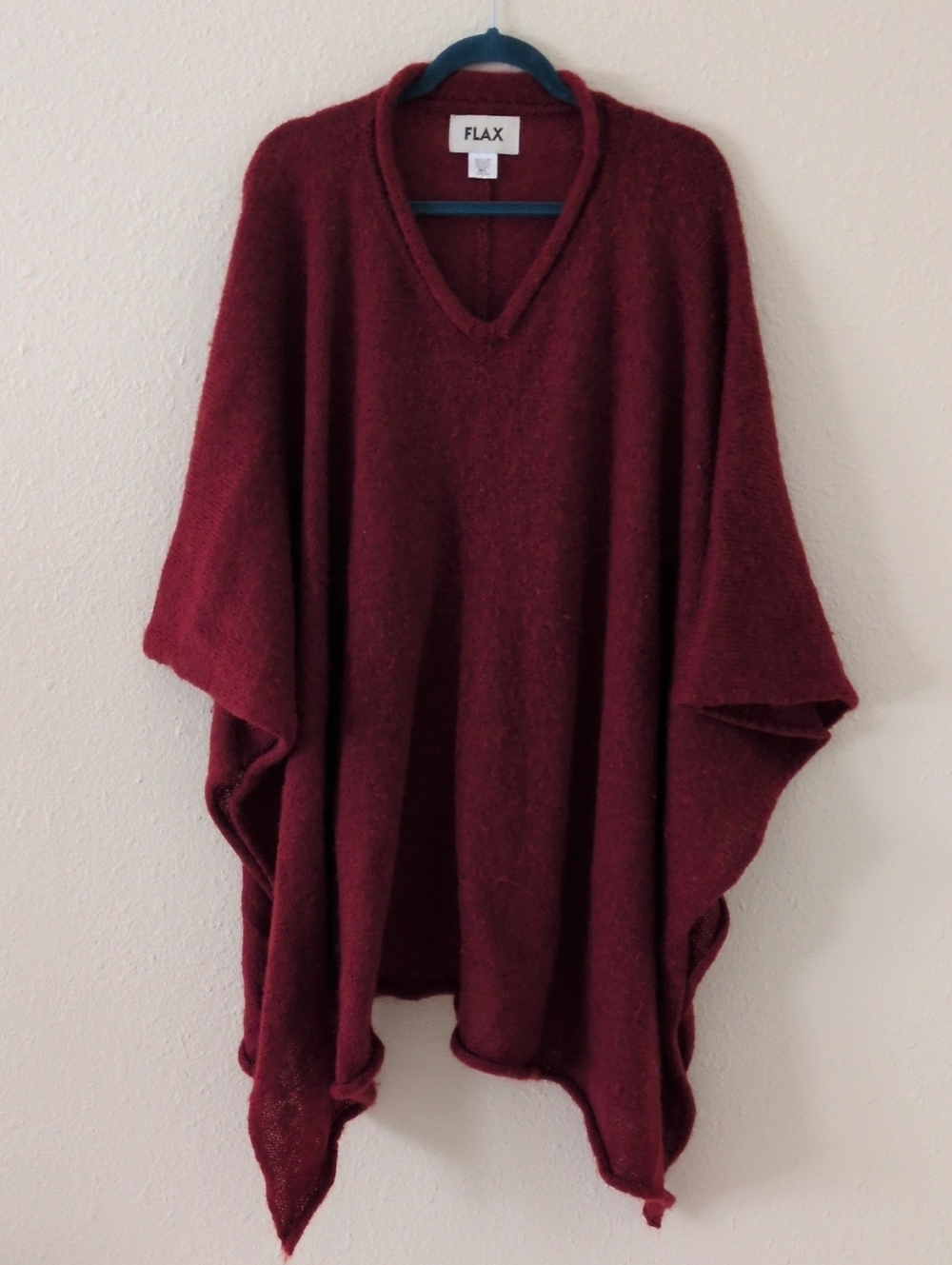 FLAX Red Mohair Blend Poncho Cape Size Medium/Large